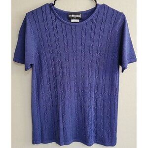 Sag Harbor Petite Womens shirt short sleeve Size Medium acrylic rayon nylon blue